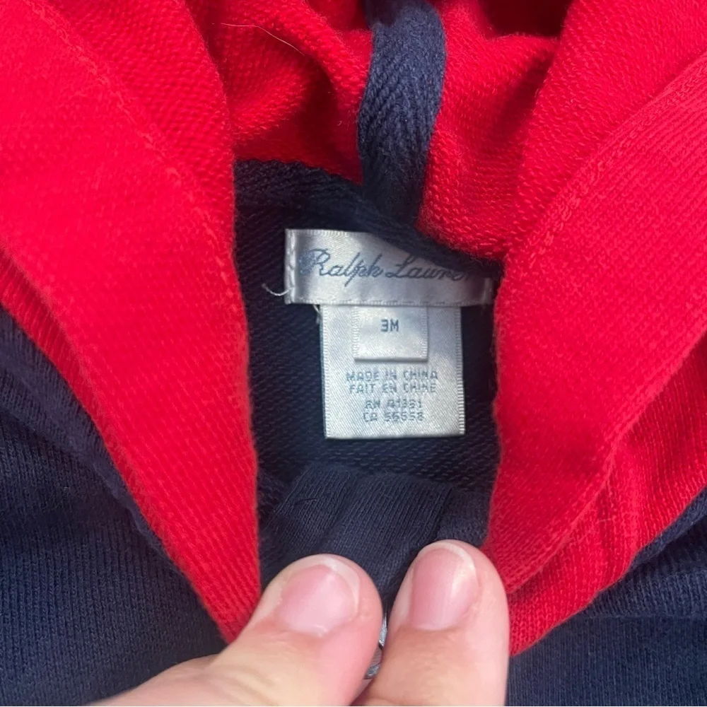 Ralph Lauren Full Zip Up Jacket Baby 3mo Hoodie Red Blue Pony Logo Preppy
